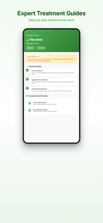 PestFriend treatment guide screen shown on a phone